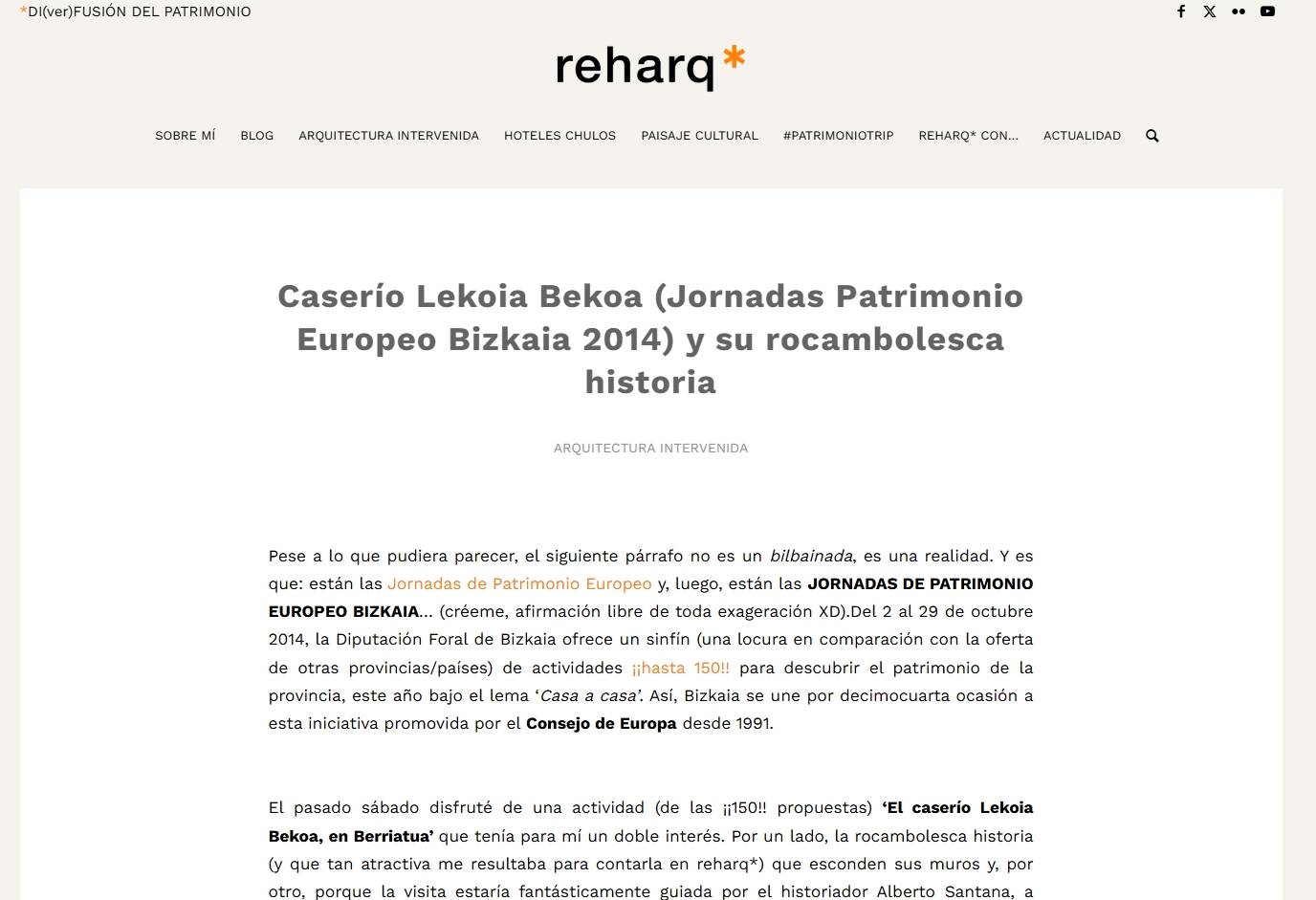 Caserío Lekoia Bekoa (Jornadas Patrimonio Europeo Bizkaia 2014) y su rocambolesca historia [Artikulua]