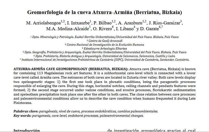 Geomorfología de la cueva Atxurra-Armiña (Berriatua, Bizkaia) [Artikulua]