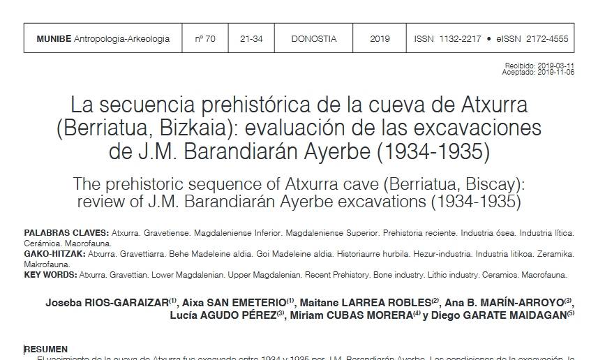 La secuencia prehistórica de la cueva de Atxurra (Berriatua, Bizkaia): evaluación de las excavaciones de J.M. Barandiarán Ayerbe (1934-1935) [Artikulua]