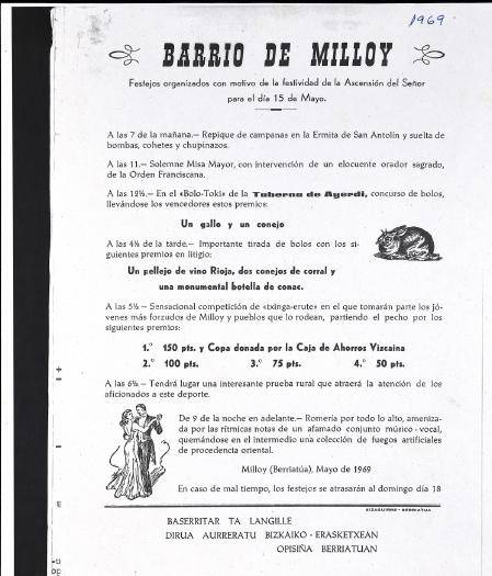 Barrio de Milloy: Festejos organizados con motivo de la festividad de la Asunción del Señor para el día 15 de Mayo [Kartela]