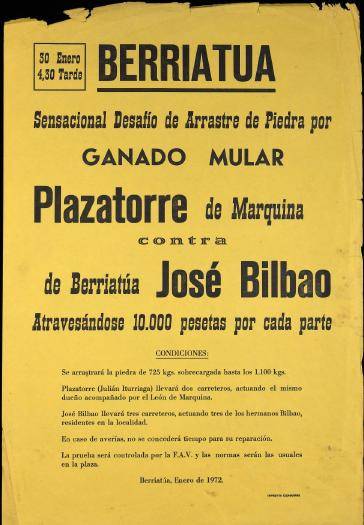 Berriatua: Sensacional desafío de arrastre de piedra por ganado mular [1972-01-30] [Kartela]