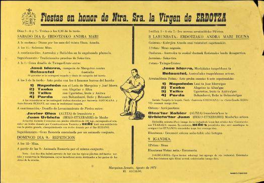 Fiestas en honor de Ntra. Sra. la Virgen de Erdotza [1973] [Kartela]