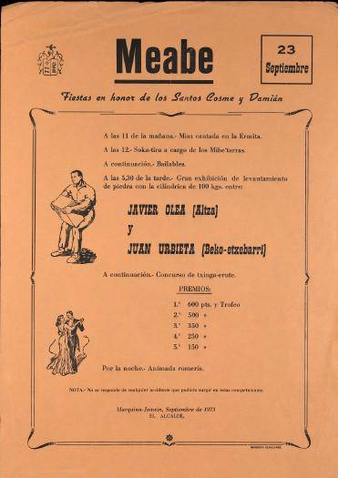 Meabe: Fiestas en honor de los Santos Cosme y Damián  [1973] [Kartela]