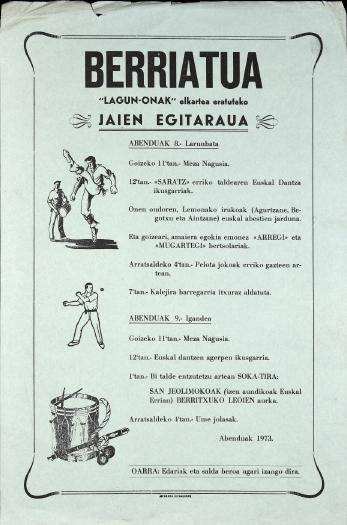 Berriatua: "Lagun-onak" elkartea eratutako jaien egitaraua [1973] [Kartela]