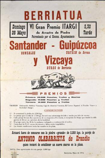 Berriatua: VI Gran Premio Itargi de arrastre de piedra  [1974] [Kartela]