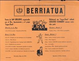 Berriatua: Fiestas de San Gregorio, organizadas por el Iltre. Ayuntamiento y el grupo "Lagun-Onak" = Udaletxeak eta "Lagun-Onak" taldeak Gregorio Deunaren omenez eratutako jaiak [1974]