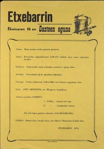 Etxebarrin Gazteen Eguna. Ekainaren 16an [1974] [Kartela]