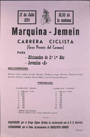Marquina-Jemein: Carrera ciclista (Gran Premio del Carmen) [1974] [Kartela]