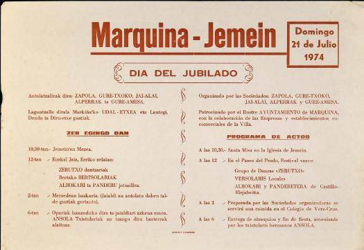 Marquina-Jemein: Día del Jubilado [1974] [Kartela]