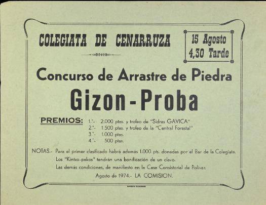 Colegiata de Cenarruza: Concurso de Arrastre de Piedra. Gizon-Proba [Kartela]