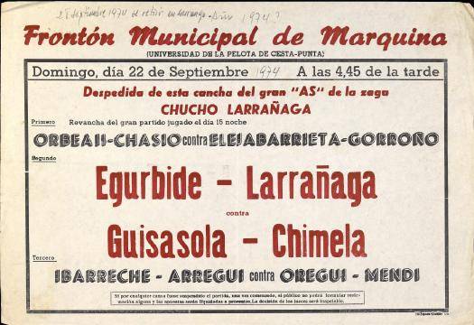 Frontón Municipal de Marquina-Jemein (Universidad de la Pelota de Cesta Punta) [1974] [Kartela]