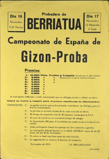 Probadero de Berriatua: Campeonato de España de Gizon-Proba [1974] [Kartela]