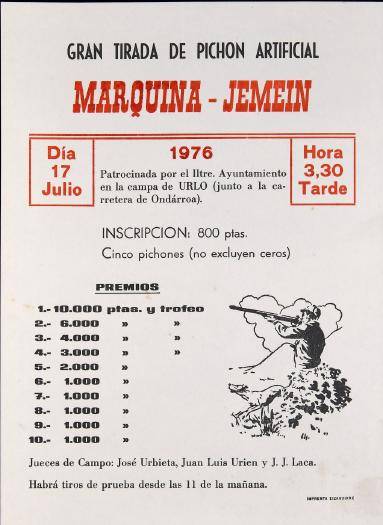 Gran Tirada de Pichón Artificial: Marquina-Jemein [1976] [Kartela]