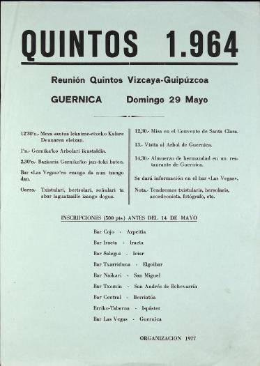 Quintos 1964: Reunión de quintos Vizcaya-Guipúzcoa. Guernica [1977] [Kartela]