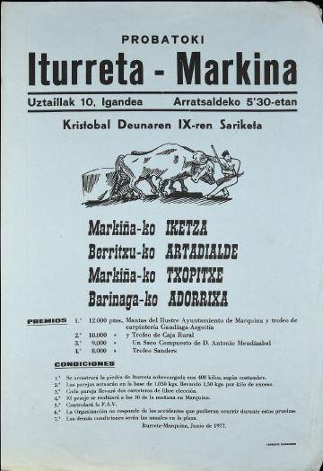 Probatoki Iturreta - Markina: Kristobal Deunaren IX-ren Sariketa [1977] [Kartela]