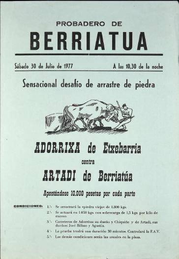 Probadero de Berriatua: Sensacional desafío de arrastre de piedra [1977] [Kartela]