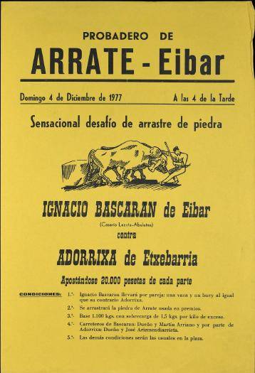 Probadero de Arrate-Eibar: Sensacional desafío de arrastre de piedra [1977] [Kartela]