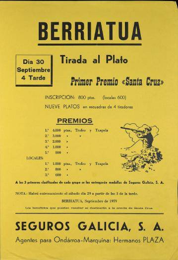 Berriatua: Tirada al plato. Primer premio "Santa Cruz"  [1979] [Kartela]