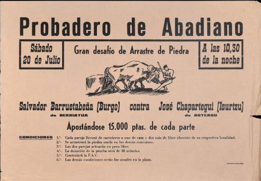 Probadero de Abadiano: Gran desafío de arrastre de piedra [1974] [Kartela]