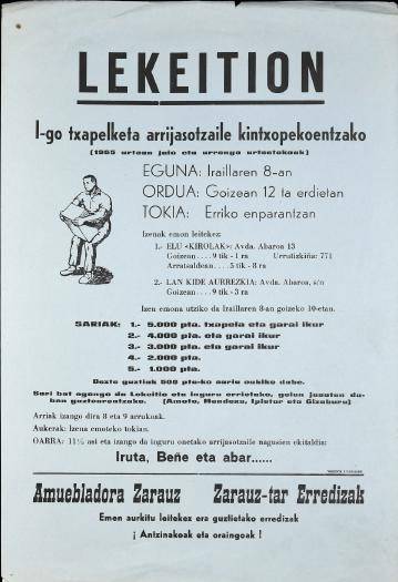 Lekeition: 1-go txapelketa arrijasotzaile kintxopekoentzako (1955 urtean jaio eta hurrengo urteetakoak) [1975?] [Kartela]