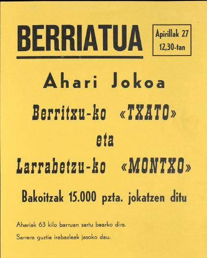 Berriatua: Ahari Jokoa [1975?] [Kartela]