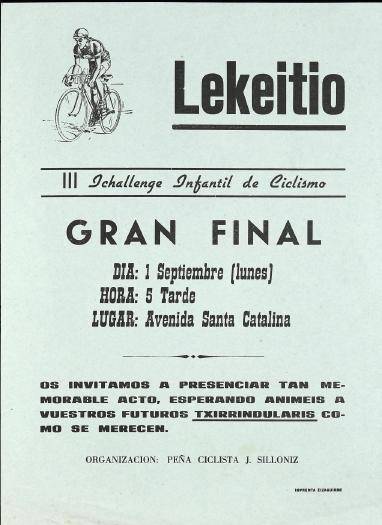 Lekeitio: III Ichallenge Infantil de Ciclismo. Gran final [1975] [Kartela]