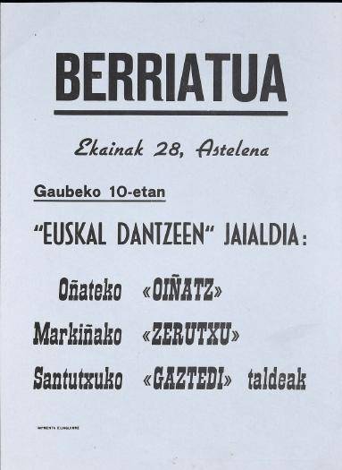 Berriatua: "Euskal Dantzeen" Jaialdia [1976] [Kartela]