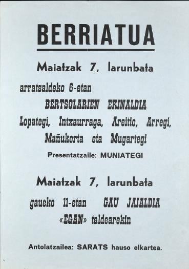 Berriatua: Bertsolarien Ekinaldia  [1977] [Kartela]