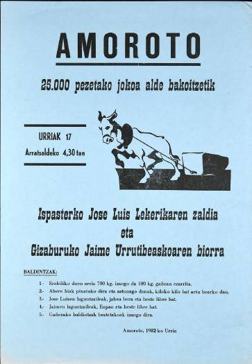 Amoroto: [Zaldi-proba]. 25.000 pezetako jokoa alde bakoitzetik  [1982] [Kartela]