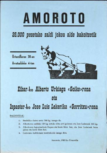 Amoroto: 25.000 pezetako zaldi jokoa alde bakoitzetik  [1983] [Kartela]
