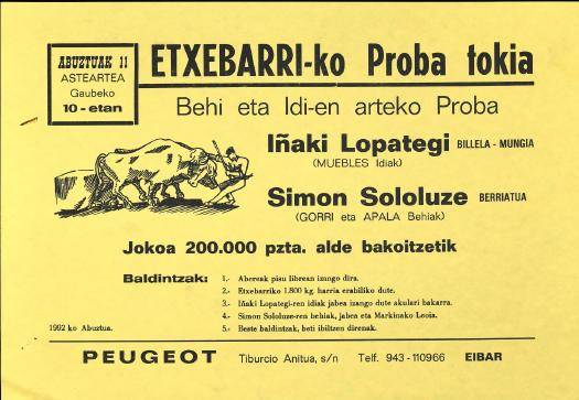 Etxebarri-ko Proba tokia: Behi eta Idi-en arteko Proba [1992] [Kartela]