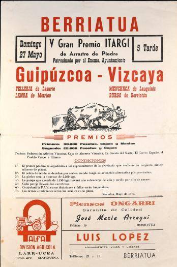 Berriatua. V Gran Premio "Itargi": Arrastre de piedra [1973] [Kartela]