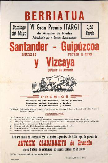 Berriatua. VI Gran Premio "Itargi" de Arrastre de piedra [1974] [Kartela]