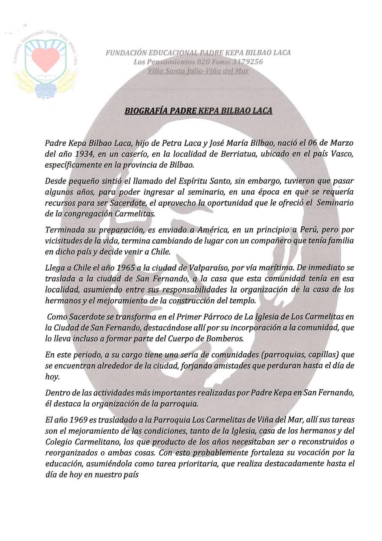Biografía del Padre Kepa Bilbao Laca [Ordenadore dokumentua]